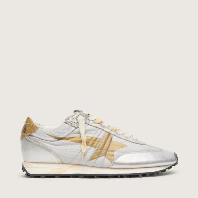 Golden Goose Marathon With Silver Ripstop Nylon Upper And Gold Star Golden Goose Marathon With Silver Ripstop Nylon Upper And Gold Star