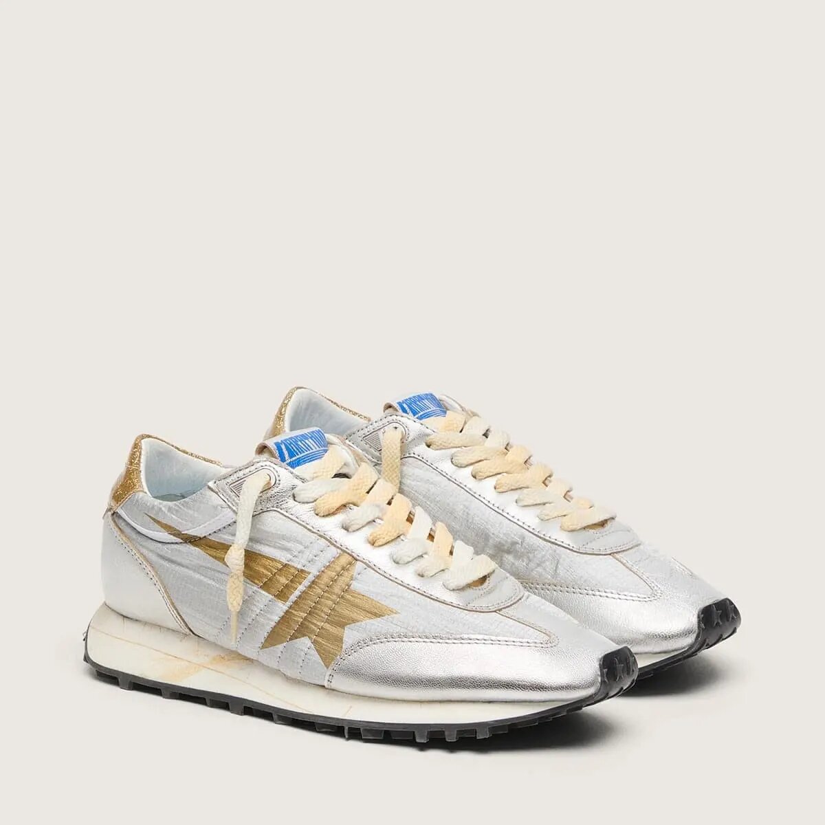 Golden Goose Marathon With Silver Ripstop Nylon Upper And Gold Star Golden Goose Marathon With Silver Ripstop Nylon Upper And Gold Star