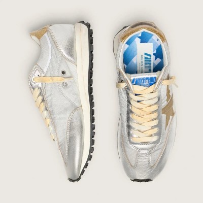 Golden Goose Marathon With Silver Ripstop Nylon Upper And Gold Star Golden Goose Marathon With Silver Ripstop Nylon Upper And Gold Star