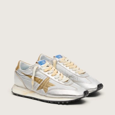 Golden Goose Marathon With Silver Ripstop Nylon Upper And Gold Star Golden Goose Marathon With Silver Ripstop Nylon Upper And Gold Star