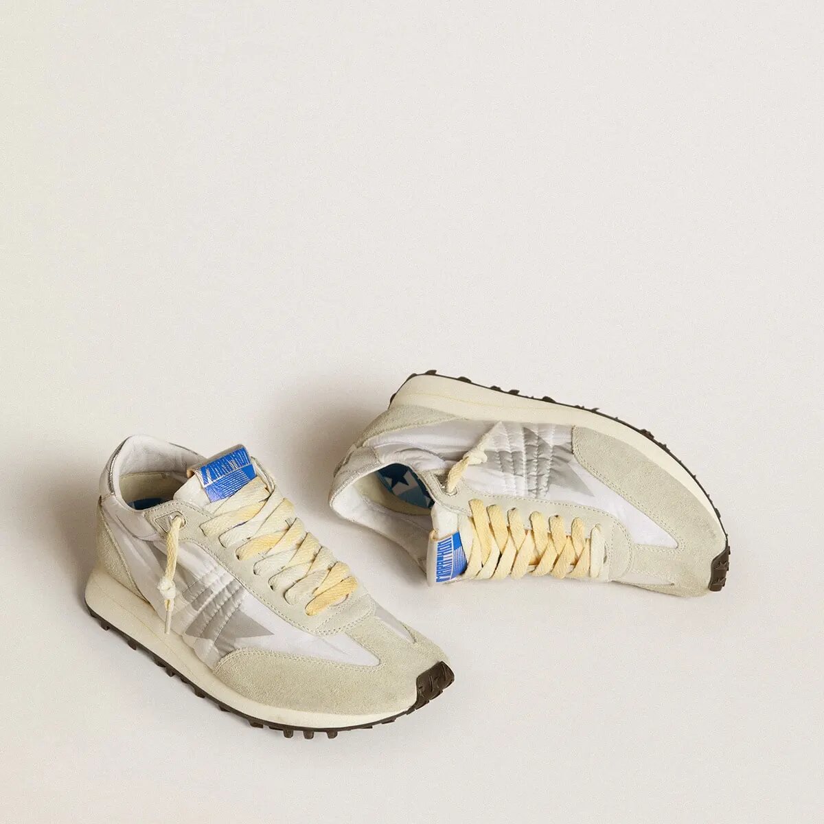 Golden Goose Marathon With White Nylon Upper And Silver Star Golden Goose Marathon With White Nylon Upper And Silver Star