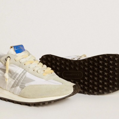 Golden Goose Marathon With White Nylon Upper And Silver Star Golden Goose Marathon With White Nylon Upper And Silver Star