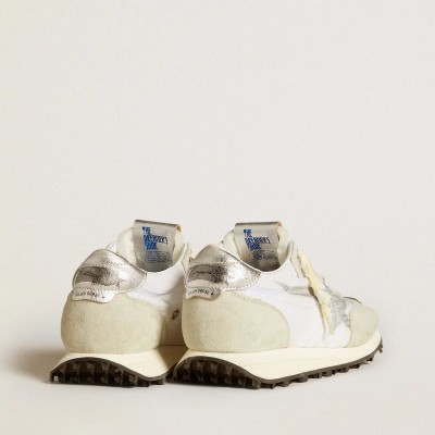 Golden Goose Marathon With White Nylon Upper And Silver Star Golden Goose Marathon With White Nylon Upper And Silver Star