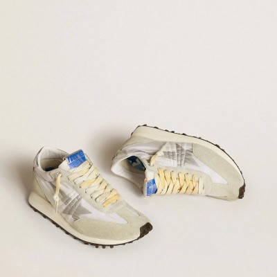 Golden Goose Marathon With White Nylon Upper And Silver Star Golden Goose Marathon With White Nylon Upper And Silver Star