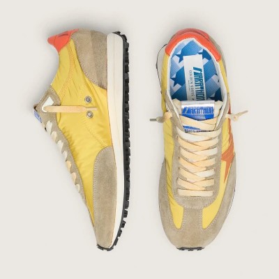 Golden Goose Marathon With Yellow Nylon Upper And Orange Star Golden Goose Marathon With Yellow Nylon Upper And Orange Star