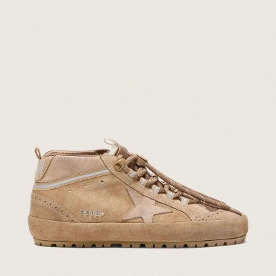 Golden Goose Mid Star Ski In Caramel Suede With Nubuck Star And Suede Heel Tab Golden Goose Mid Star Ski In Caramel Suede With Nubuck Star And Suede Heel Tab