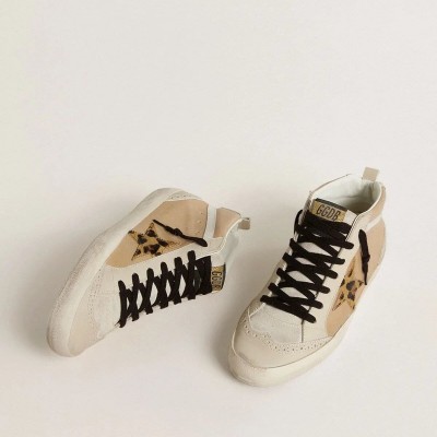 Golden Goose Mid Star In Beige Naplak Leather With Leopard-Print Pony Skin Star Golden Goose Mid Star In Beige Naplak Leather With Leopard-Print Pony Skin Star