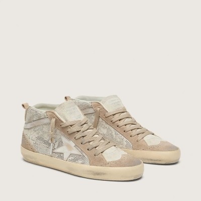 Golden Goose Mid Star In Beige Suede With Silver Swarovski And White Leather Star Golden Goose Mid Star In Beige Suede With Silver Swarovski And White Leather Star