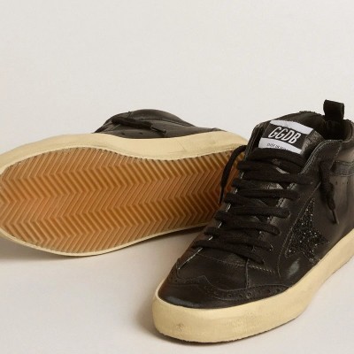 Golden Goose Mid Star In Black Nappa With Black Glitter Star And Suede Flash Golden Goose Mid Star In Black Nappa With Black Glitter Star And Suede Flash