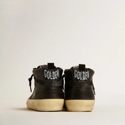 Golden Goose Mid Star In Black Nappa With Black Glitter Star And Suede Flash Golden Goose Mid Star In Black Nappa With Black Glitter Star And Suede Flash