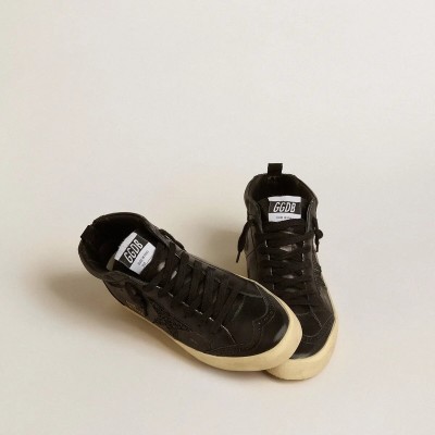 Golden Goose Mid Star In Black Nappa With Black Glitter Star And Suede Flash Golden Goose Mid Star In Black Nappa With Black Glitter Star And Suede Flash