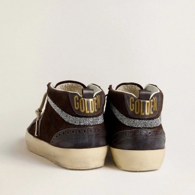 Golden Goose Mid Star In Brown Suede With Leather Star And Swarovski Crystal Flash