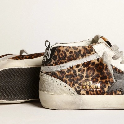 Golden Goose Mid Star In Leopard Print Pony Skin With Black Star Golden Goose Mid Star In Leopard Print Pony Skin With Black Star