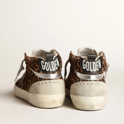 Golden Goose Mid Star In Leopard Print Pony Skin With Black Star Golden Goose Mid Star In Leopard Print Pony Skin With Black Star