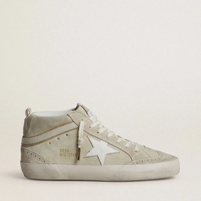 Golden Goose Mid Star In Light Gray Suede With White Leather Star