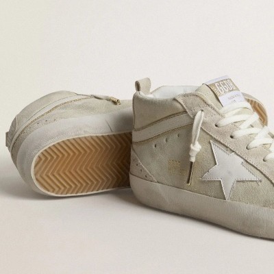Golden Goose Mid Star In Light Gray Suede With White Leather Star