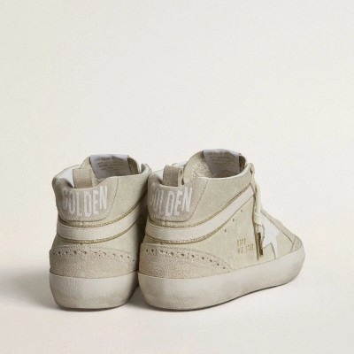 Golden Goose Mid Star In Light Gray Suede With White Leather Star