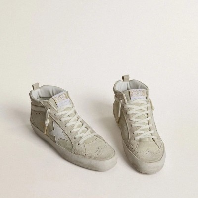 Golden Goose Mid Star In Light Gray Suede With White Leather Star Golden Goose Mid Star In Light Gray Suede With White Leather Star