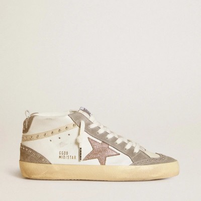 Golden Goose Mid Star In Nappa And Suede With Light Brown Metallic Leather Star