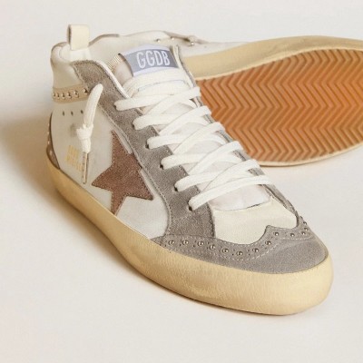 Golden Goose Mid Star In Nappa And Suede With Light Brown Metallic Leather Star