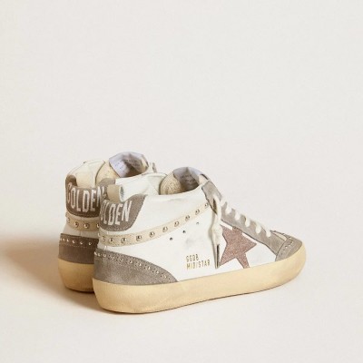 Golden Goose Mid Star In Nappa And Suede With Light Brown Metallic Leather Star