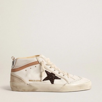 Golden Goose Mid Star In Nappa With Glitter Star And Nude Leather Flash Golden Goose Mid Star In Nappa With Glitter Star And Nude Leather Flash