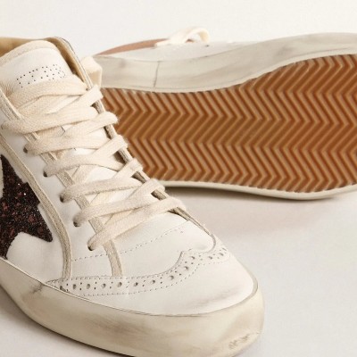 Golden Goose Mid Star In Nappa With Glitter Star And Nude Leather Flash Golden Goose Mid Star In Nappa With Glitter Star And Nude Leather Flash