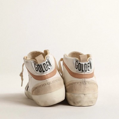 Golden Goose Mid Star In Nappa With Glitter Star And Nude Leather Flash Golden Goose Mid Star In Nappa With Glitter Star And Nude Leather Flash