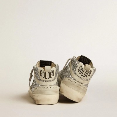 Golden Goose Mid Star In Silver Glitter With Ice-Gray Suede Star And Flash