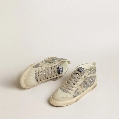 Golden Goose Mid Star In Silver Glitter With Ice-Gray Suede Star And Flash Golden Goose Mid Star In Silver Glitter With Ice-Gray Suede Star And Flash