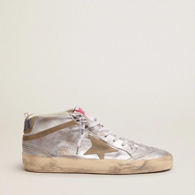 Golden Goose Mid Star In Silver Laminated Leather With Dove Gray Star Golden Goose Mid Star In Silver Laminated Leather With Dove Gray Star