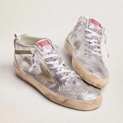 Golden Goose Mid Star In Silver Laminated Leather With Dove Gray Star Golden Goose Mid Star In Silver Laminated Leather With Dove Gray Star