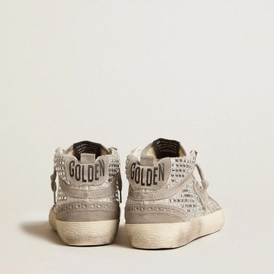 Golden Goose Mid Star In Silver Suede With Swarovski Crystals And Suede Star Golden Goose Mid Star In Silver Suede With Swarovski Crystals And Suede Star