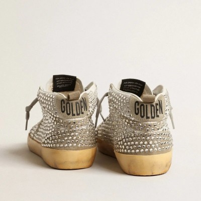 Golden Goose Mid Star In White And Dove-Gray Suede With Swarovski Crystals Golden Goose Mid Star In White And Dove-Gray Suede With Swarovski Crystals
