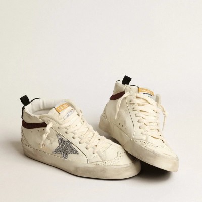 Golden Goose Mid Star In White Nappa Leather With Silver Glitter Star Golden Goose Mid Star In White Nappa Leather With Silver Glitter Star