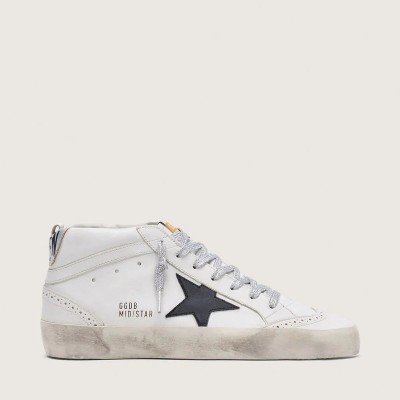 Golden Goose Mid Star With Laminated Heel Tab And Glitter Laces Golden Goose Mid Star With Laminated Heel Tab And Glitter Laces