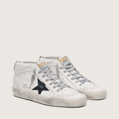 Golden Goose Mid Star With Laminated Heel Tab And Glitter Laces Golden Goose Mid Star With Laminated Heel Tab And Glitter Laces