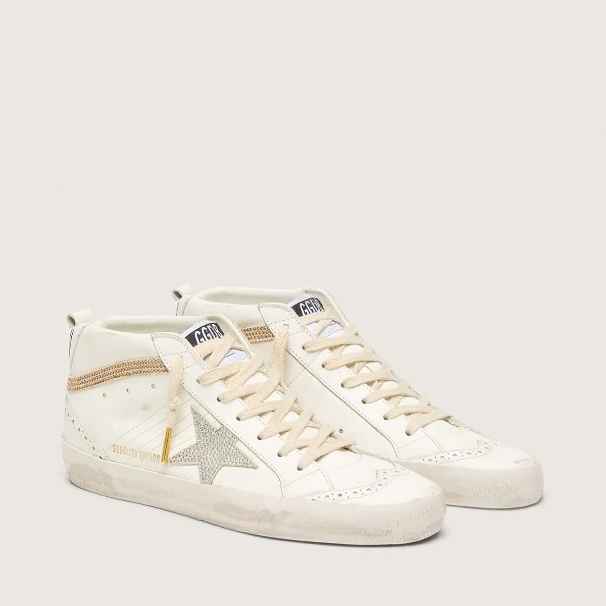 Golden Goose Mid Star With Star And Heel Tab In Suede With Swarovski Crystals Golden Goose Mid Star With Star And Heel Tab In Suede With Swarovski Crystals