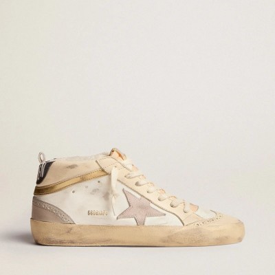 Golden Goose Mid Star With Star In Light Gray Suede And Gold Flash Golden Goose Mid Star With Star In Light Gray Suede And Gold Flash