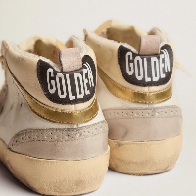 Golden Goose Mid Star With Star In Light Gray Suede And Gold Flash Golden Goose Mid Star With Star In Light Gray Suede And Gold Flash