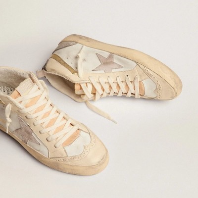 Golden Goose Mid Star With Star In Light Gray Suede And Gold Flash Golden Goose Mid Star With Star In Light Gray Suede And Gold Flash