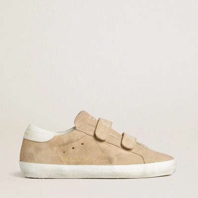Golden Goose Old School In Beige Suede With White Leather Heel Tab Golden Goose Old School In Beige Suede With White Leather Heel Tab