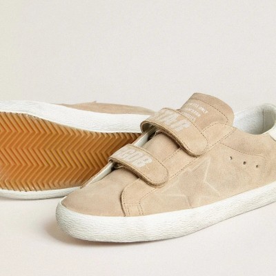 Golden Goose Old School In Beige Suede With White Leather Heel Tab Golden Goose Old School In Beige Suede With White Leather Heel Tab