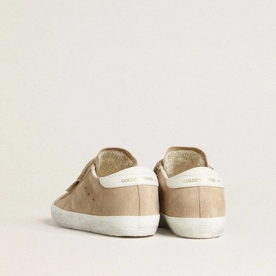 Golden Goose Old School In Beige Suede With White Leather Heel Tab Golden Goose Old School In Beige Suede With White Leather Heel Tab