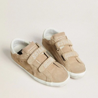 Golden Goose Old School In Beige Suede With White Leather Heel Tab Golden Goose Old School In Beige Suede With White Leather Heel Tab