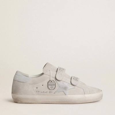 Golden Goose Old School In Light Gray Suede With A Leather Star With Micro-Glitter