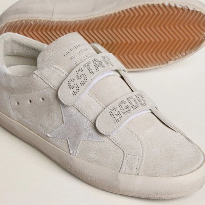 Golden Goose Old School In Light Gray Suede With A Leather Star With Micro-Glitter