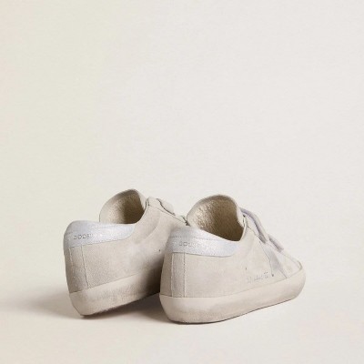 Golden Goose Old School In Light Gray Suede With A Leather Star With Micro-Glitter