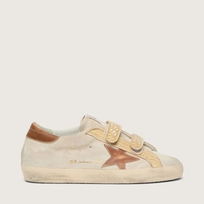 Golden Goose Old School In Pearl Suede With Brick-Red Leather Star And Raffia Strap