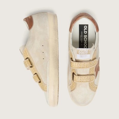 Golden Goose Old School In Pearl Suede With Brick-Red Leather Star And Raffia Strap